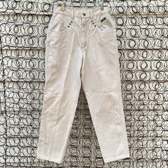 Vintage 90s Rockies high rise V yoke taper leg bareback tan jeans rivet detail